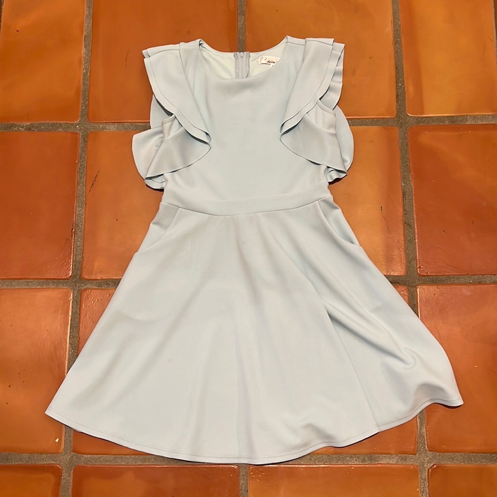 Nickie Lew girls ruffle dress, baby blue. Size 10.